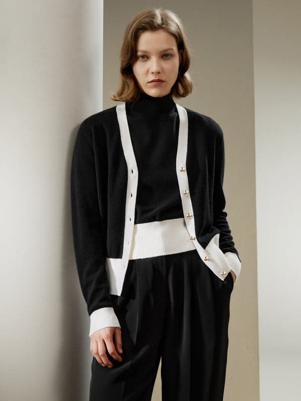 LILYSILK Cardigan Femme Noir Style Minimaliste 100% Cachemire Chaud, Doux Et Respectueux De La Peau S